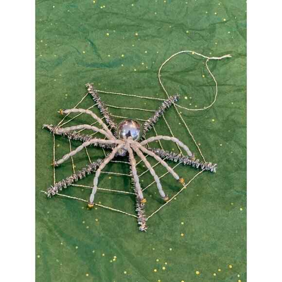 Christmas Spider Ornament 5 in Handcrafted Beaded Holiday Festive Gift Silver - Picture 9 of 11